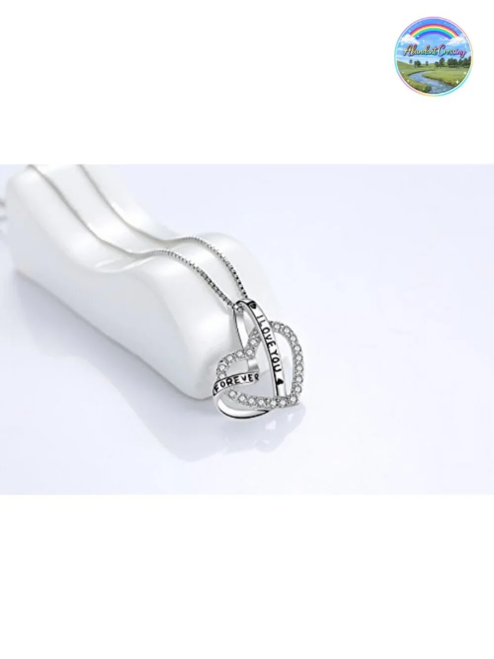 Sterling Silver Heart Pendant Necklace with Cubic Zirconia CZ, Engraved I Love